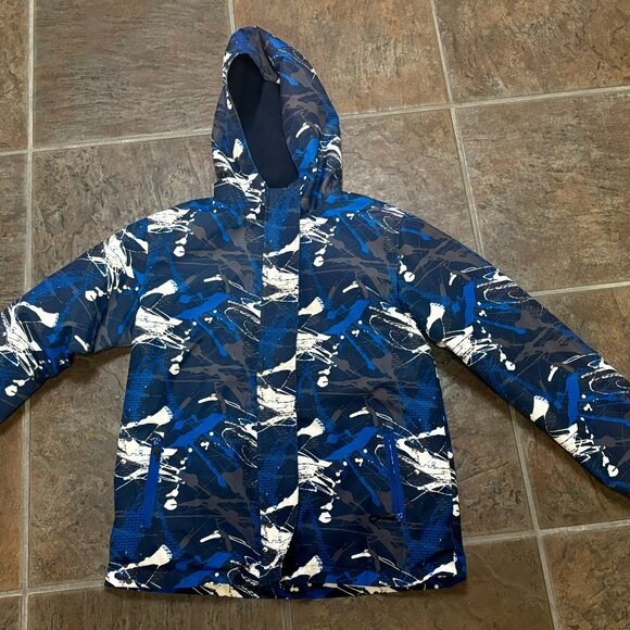 ~~YOUTH BOYS MOO AI BEI LIGHT FLANNEL LINED JACKET BLUE/GRAY/WHITE 150(10-12 US) - Picture 1 of 5